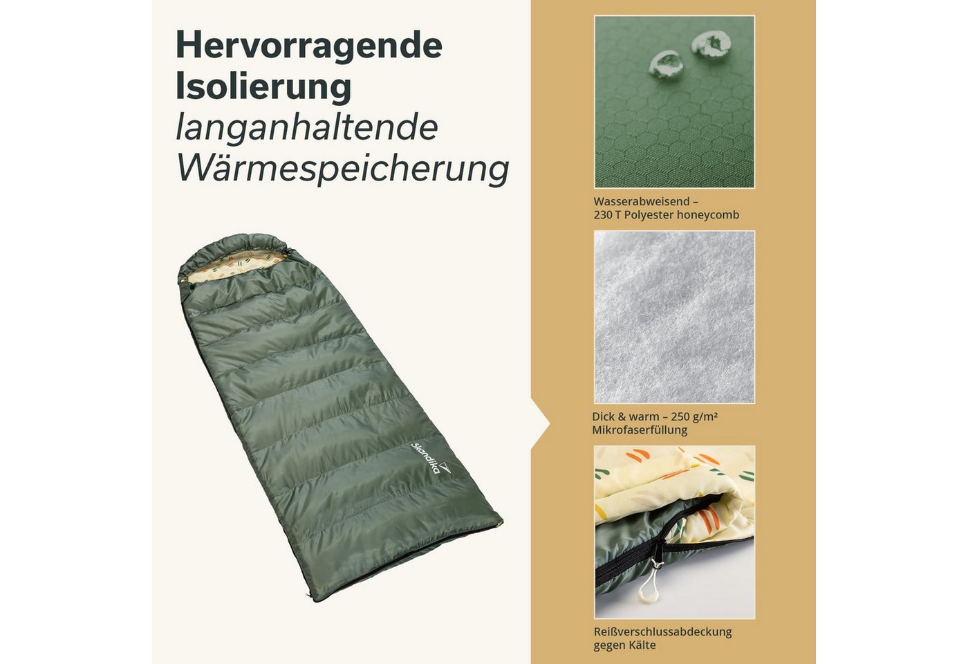 Skandika Schlafsack Iceland, Polycotton, atmungsaktiv, Innentasche mit Klett (2-Wege-Reißverschluss mit Kälteschutz, Stoffsteg, Webbandklemmschutz), 3 Jahreszei – Bild 2 von 5