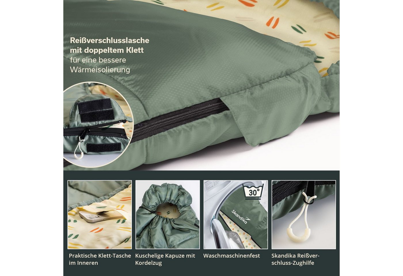 Skandika Schlafsack Iceland, Polycotton, atmungsaktiv, Innentasche mit Klett (2-Wege-Reißverschluss mit Kälteschutz, Stoffsteg, Webbandklemmschutz), 3 Jahreszei – Bild 3 von 5