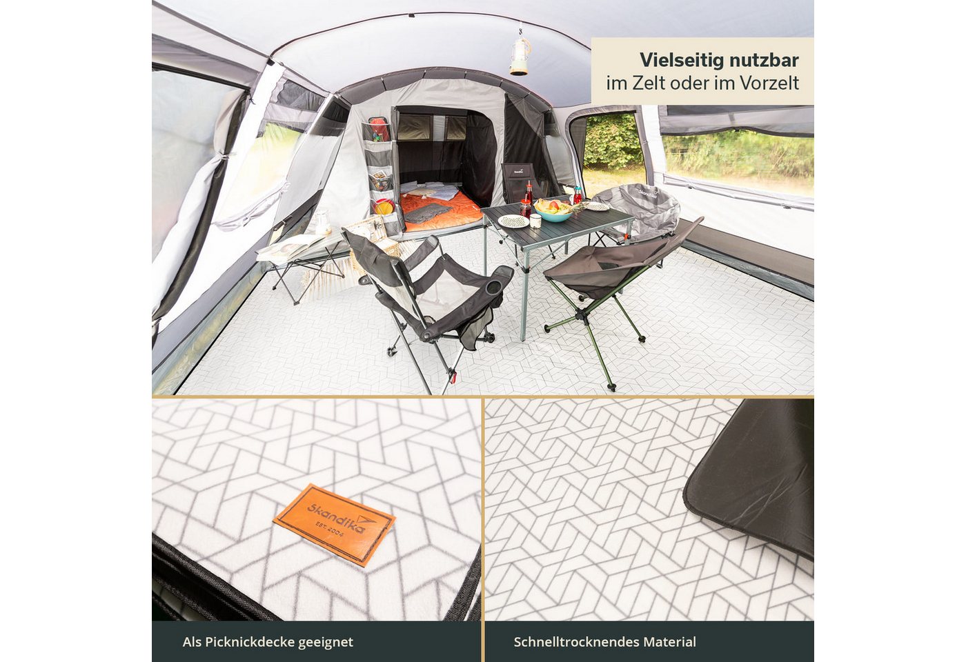 Skandika Zeltteppiche Lindal, Outdoor Teppich mit Softtouch-Fleece, Campingteppich, Zeltunterlage, wetterfest, wasserdicht, Tragetasche mit Reißverschluss – Bild 3 von 5