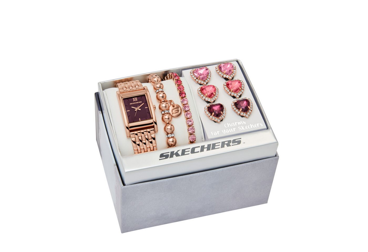 Skechers Quarzuhr SETS SR9136, (Set, 9-tlg., mit 2 Armbändern und 3 Paar Ohrsteckern), Armbanduhr, Damenuhr, Ideal auch als Geschenk, analog – Bild 4 von 5