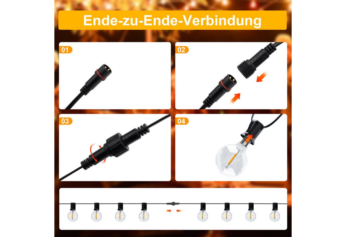 skelo Lichterkette Led Lichterkette Außen Strom, 10/18/30M Dimmbar Outdoor Lichterkette, Lichterketten Aussen für Garten, Balkon, Party, Terrasse – Bild 5 von 5