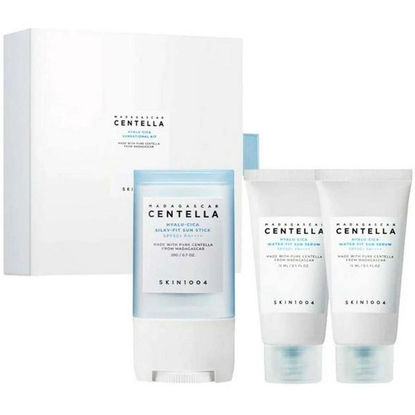 SKIN1004 Hautpflege-Set Madagascar Centella Hyalu-Cica Sunsational Kit – Sonnenschutz-Set mit Sun Stick 20 g & Water-Fit Sun Serum 2×15 ml – Feuchtigkeitsspende