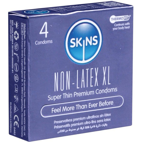 Skins XXL-Kondome Non-Latex XL Packung, 4 St., extra große Kondome, hypoallergenes und latexfreies Material