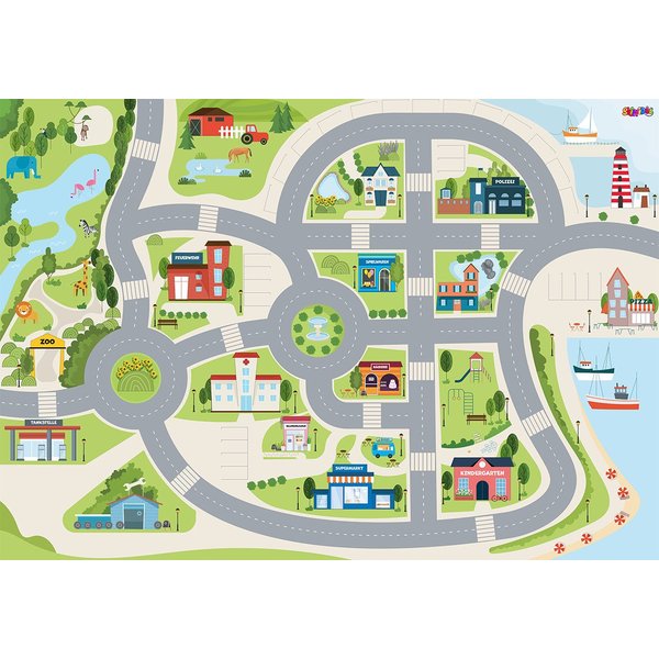 SkippiDoo Kinderteppich Straßenteppich Spielteppich Kinderzimmer Teppich Autoteppich, rechteckig, Höhe: 5 mm, keine sich wiederholende Motive, Antirutsch