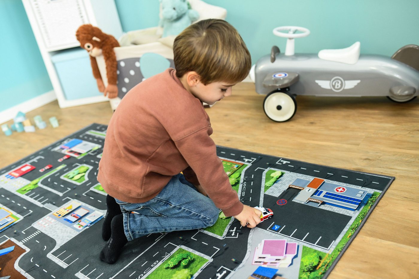 SkippiDoo Kinderteppich Straßenteppich Spielteppich Kinderzimmer Teppich Autoteppich, rechteckig, Höhe: 5 mm, keine sich wiederholende Motive, Antirutsch – Bild 3 von 5
