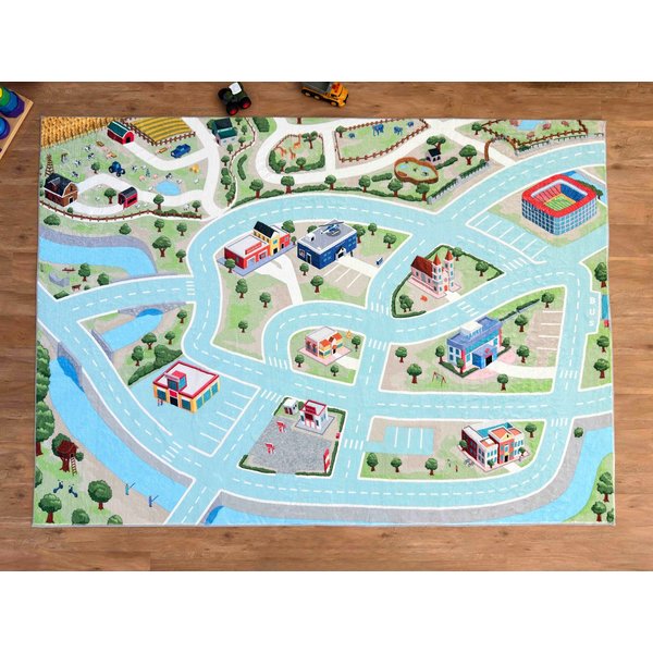 SkippiDoo Kinderteppich Straßenteppich Spielteppich Kinderzimmer Teppich Autoteppich, rechteckig, Höhe: 5 mm, keine sich wiederholende Motive, Antirutsch