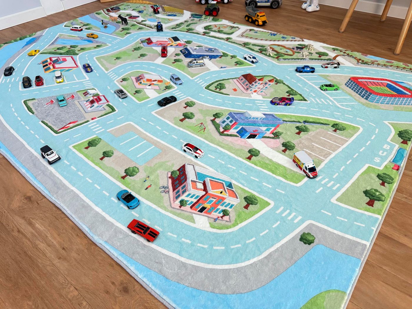 SkippiDoo Kinderteppich Straßenteppich Spielteppich Kinderzimmer Teppich Autoteppich, rechteckig, Höhe: 5 mm, keine sich wiederholende Motive, Antirutsch – Bild 5 von 5