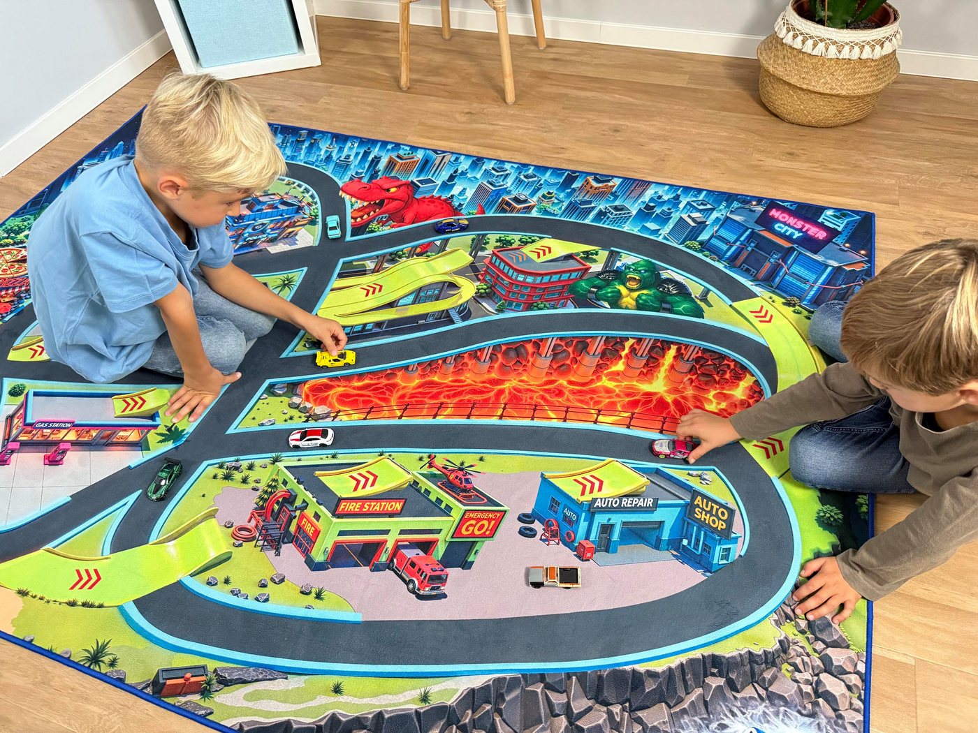 SkippiDoo Kinderteppich Straßenteppich Spielteppich Kinderzimmer Teppich Autoteppich, rechteckig, Höhe: 5 mm, keine sich wiederholende Motive, Antirutsch – Bild 4 von 5