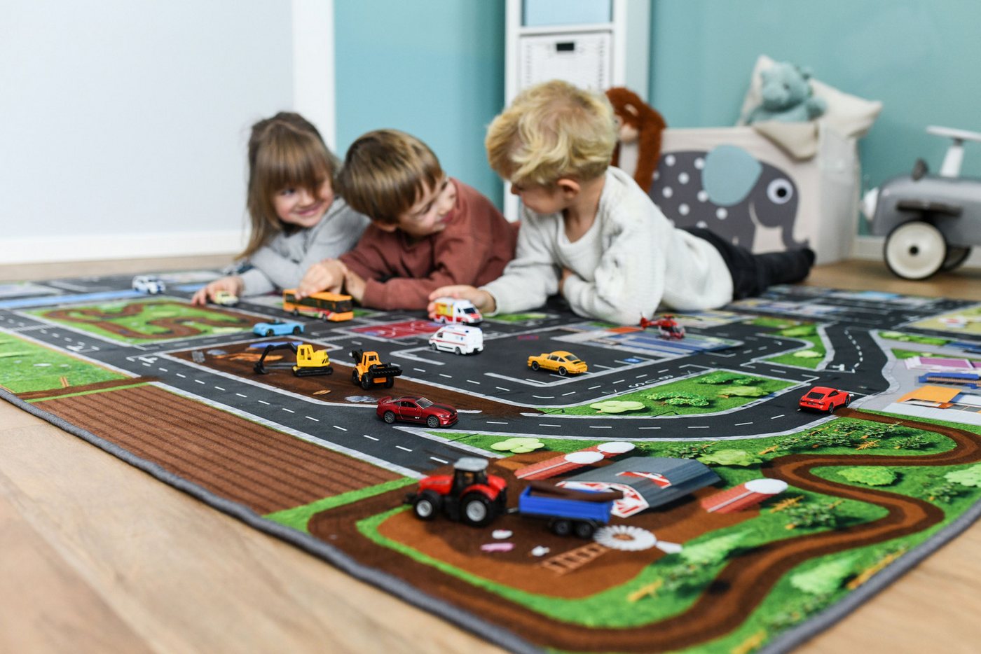 SkippiDoo Kinderteppich Straßenteppich Spielteppich Kinderzimmer Teppich Autoteppich, rechteckig, Höhe: 5 mm, keine sich wiederholende Motive, Antirutsch – Bild 4 von 5