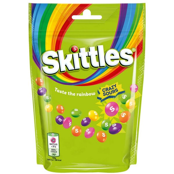 Skittles Süßigkeit, Skittles Crazy Sours saure Kaudragees mit knuspriger Zuckerhülle 136g