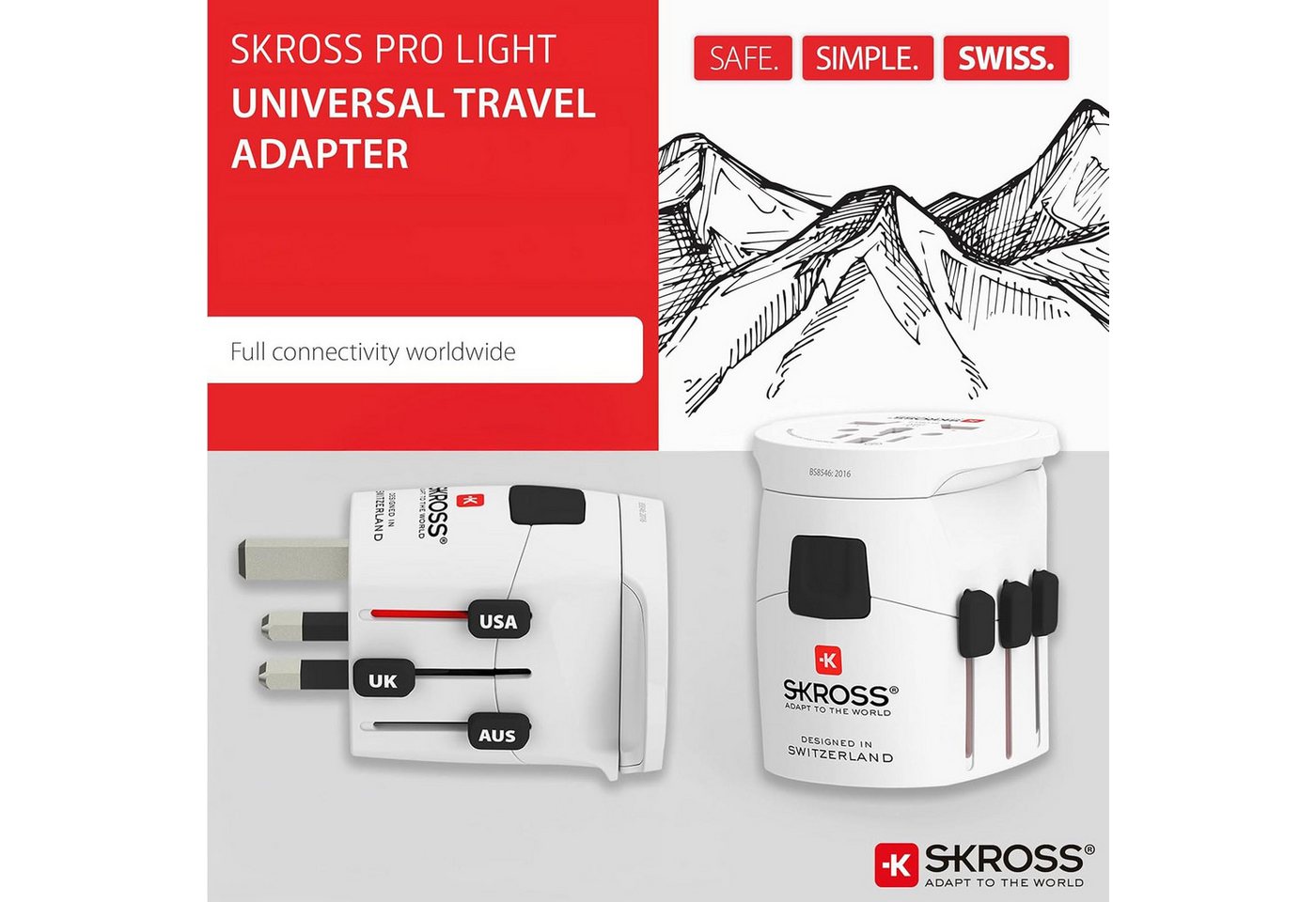 SKROSS PRO Light-World Universal Reiseadapter Für 2- oder 3-polige Steckdosen Reiseadapter, Für mehr als 200 Länder - Maximale Leistung 1535 Watt – Bild 2 von 5