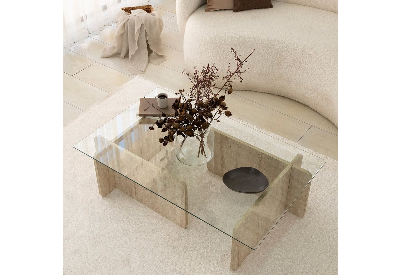 Skye Decor Couchtisch Boho (Packung, 1 Glastisch), Breite: 105 cm Gehärtetes Sicherheitsglas Modernes Blockdesign – Bild 4 von 5