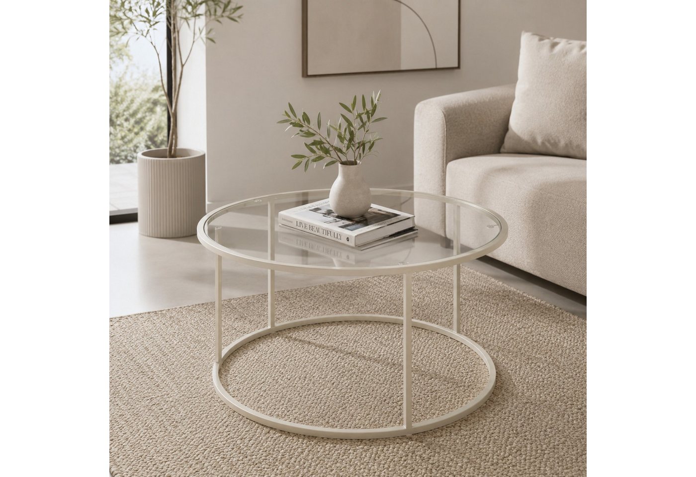 Skye Decor Couchtisch Japandi (1-St., einzeln), Gehärtete Glasplatte mit stabilem Metallgestell – Bild 3 von 5