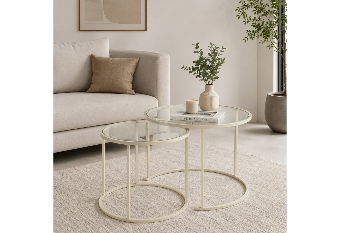 Skye Decor Couchtisch Japandi (2-St., 2-teilig), 2-teiliges Design mit gehärteter Glasplatte und Metallgestell – Bild 3 von 5