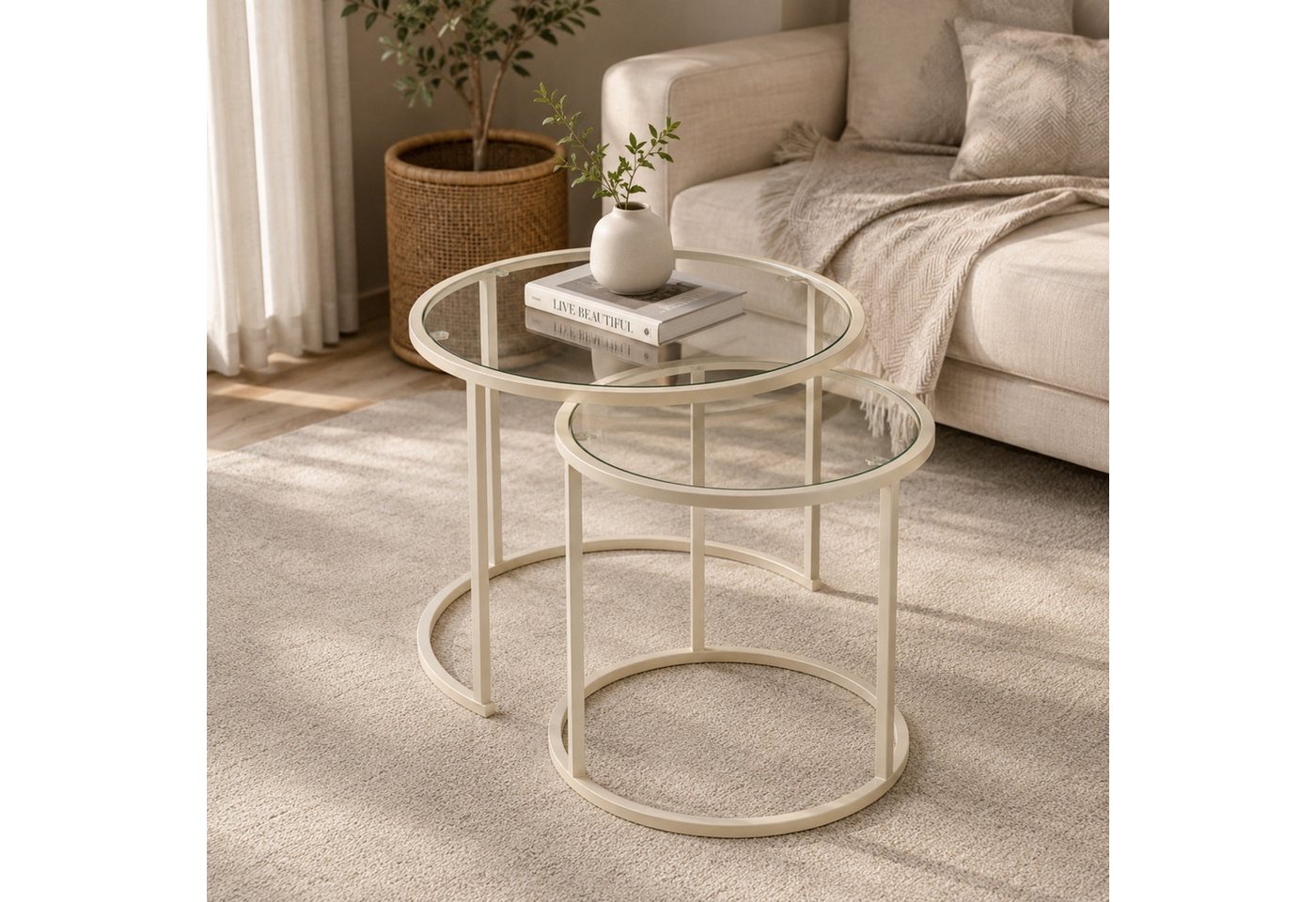 Skye Decor Couchtisch Japandi (2-St., 2-teilig), 2-teiliges Design mit gehärteter Glasplatte und Metallgestell – Bild 4 von 5