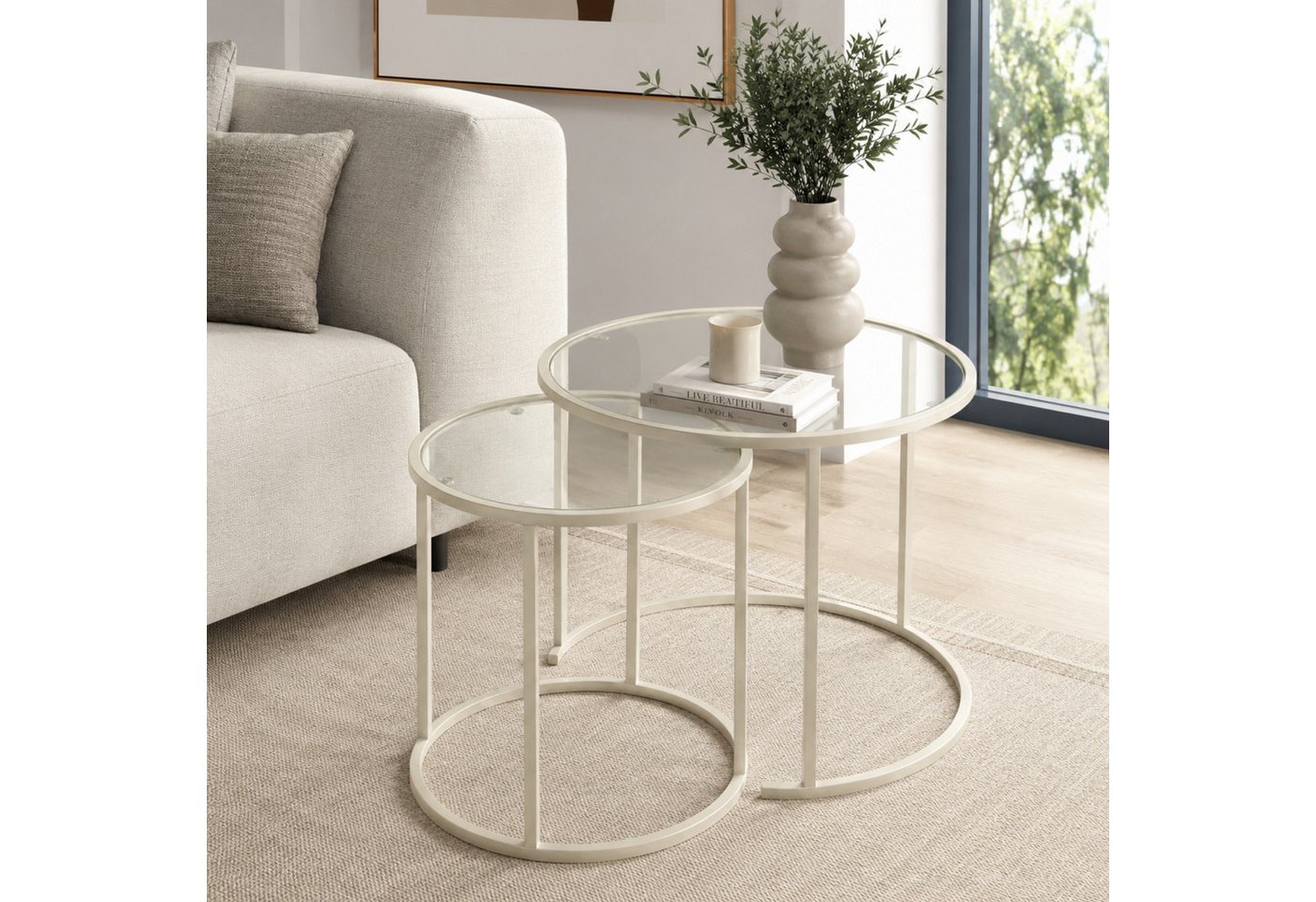 Skye Decor Couchtisch Japandi (2-St., 2-teilig), 2-teiliges Design mit gehärteter Glasplatte und Metallgestell – Bild 5 von 5