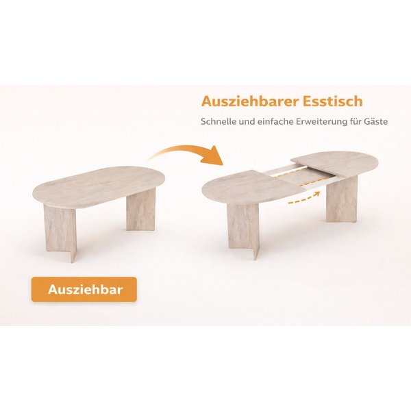 Skye Decor Esstisch Sablin Sorell (Packung, 1-St., 1 Erweiterbarer Esstisch), Ausziehbar 160–200 cm, Erweiterbarer Esstisch, Große Tischfläche