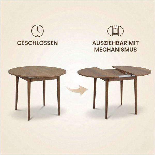 Skye Decor Esstisch Viola, Funktional Tisch mit ausziehbarer Tischplatte, Rund, Platzsparend
