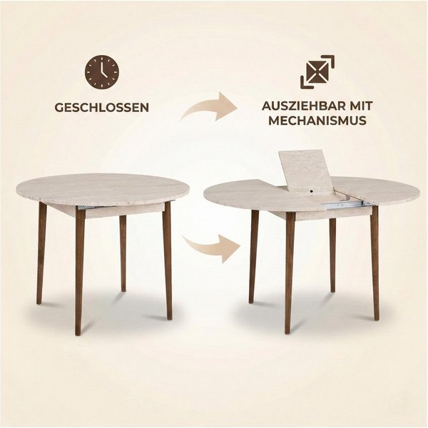 Skye Decor Esstisch Viola, Funktional Tisch mit ausziehbarer Tischplatte, Rund, Platzsparend
