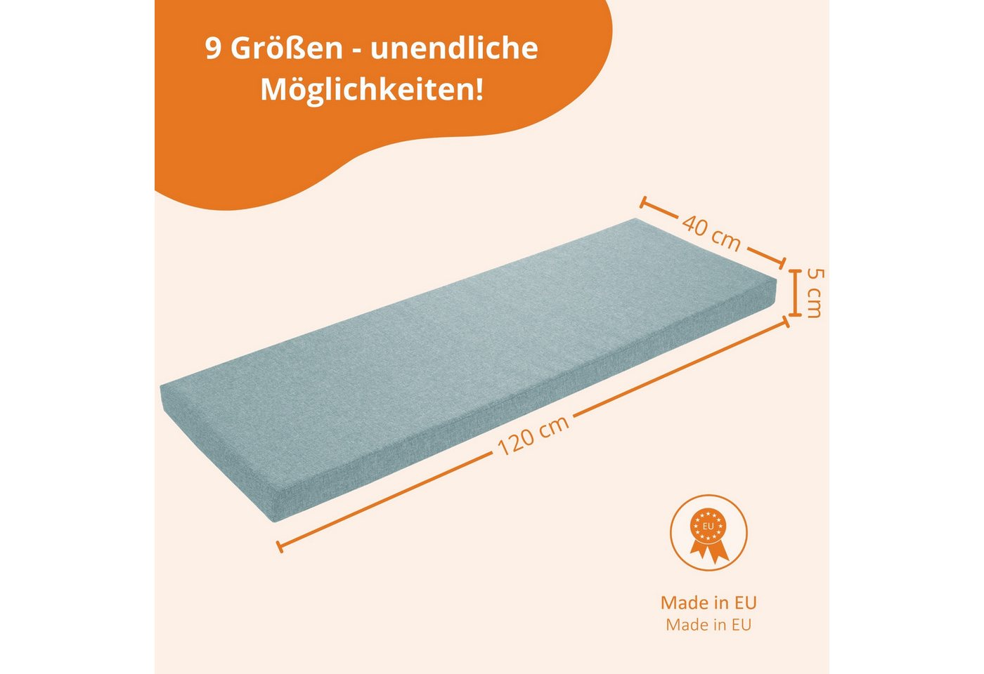 sleepling Bankauflage in 200x40 cm, 150x50 cm und vielen weiteren Größen und Farben, mit Anti-Rutsch Unterseite, aus widerstandsfähigem Sofastoff – Bild 2 von 5