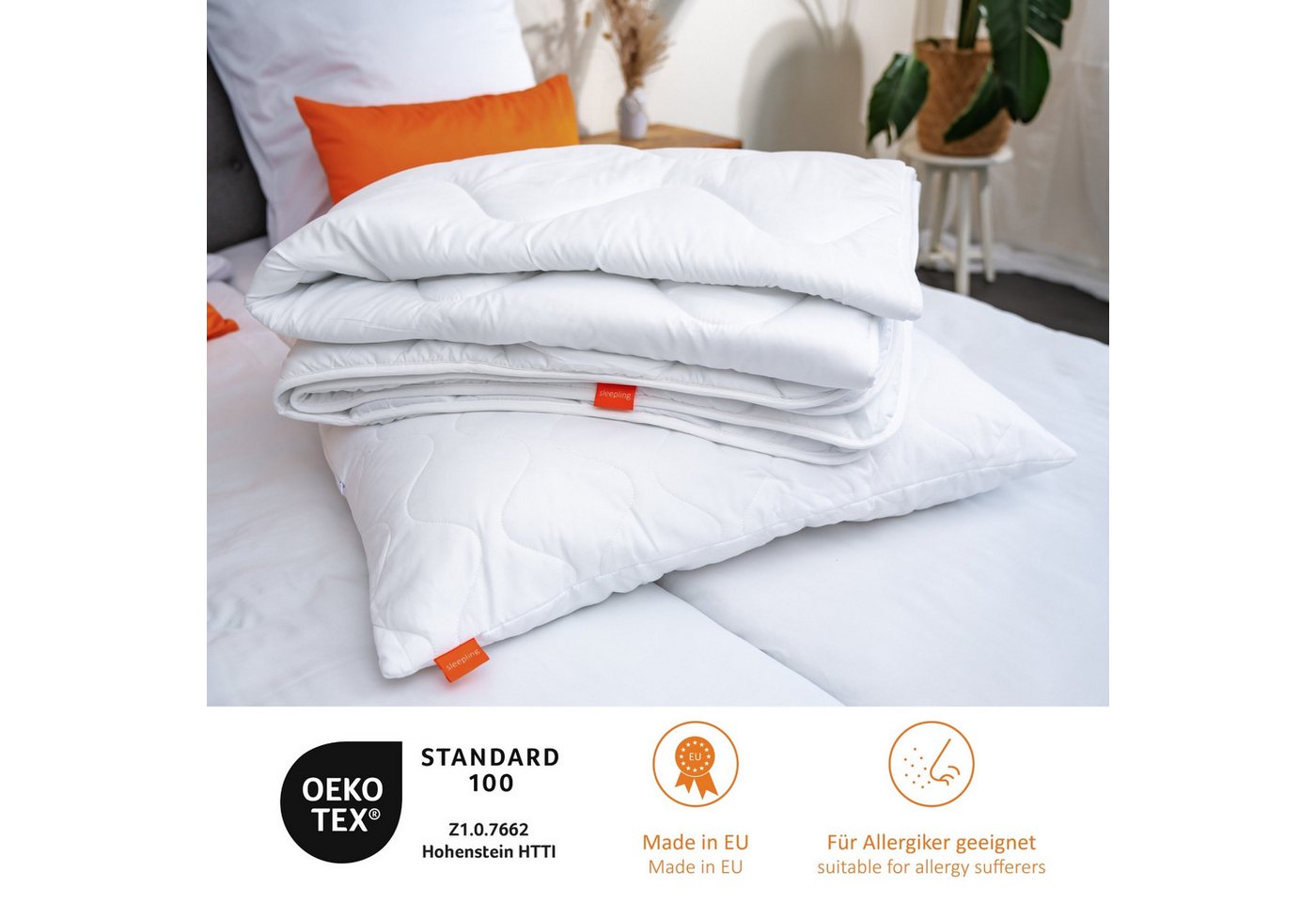 sleepling Bettdecke + Kopfkissen Bettwaren Set, 135x200 cm, 155x220 cm und weitere Größen, Füllung: 100% Polyester, Bezug: 100% Polyester, für Sommer und Winter – Bild 3 von 5