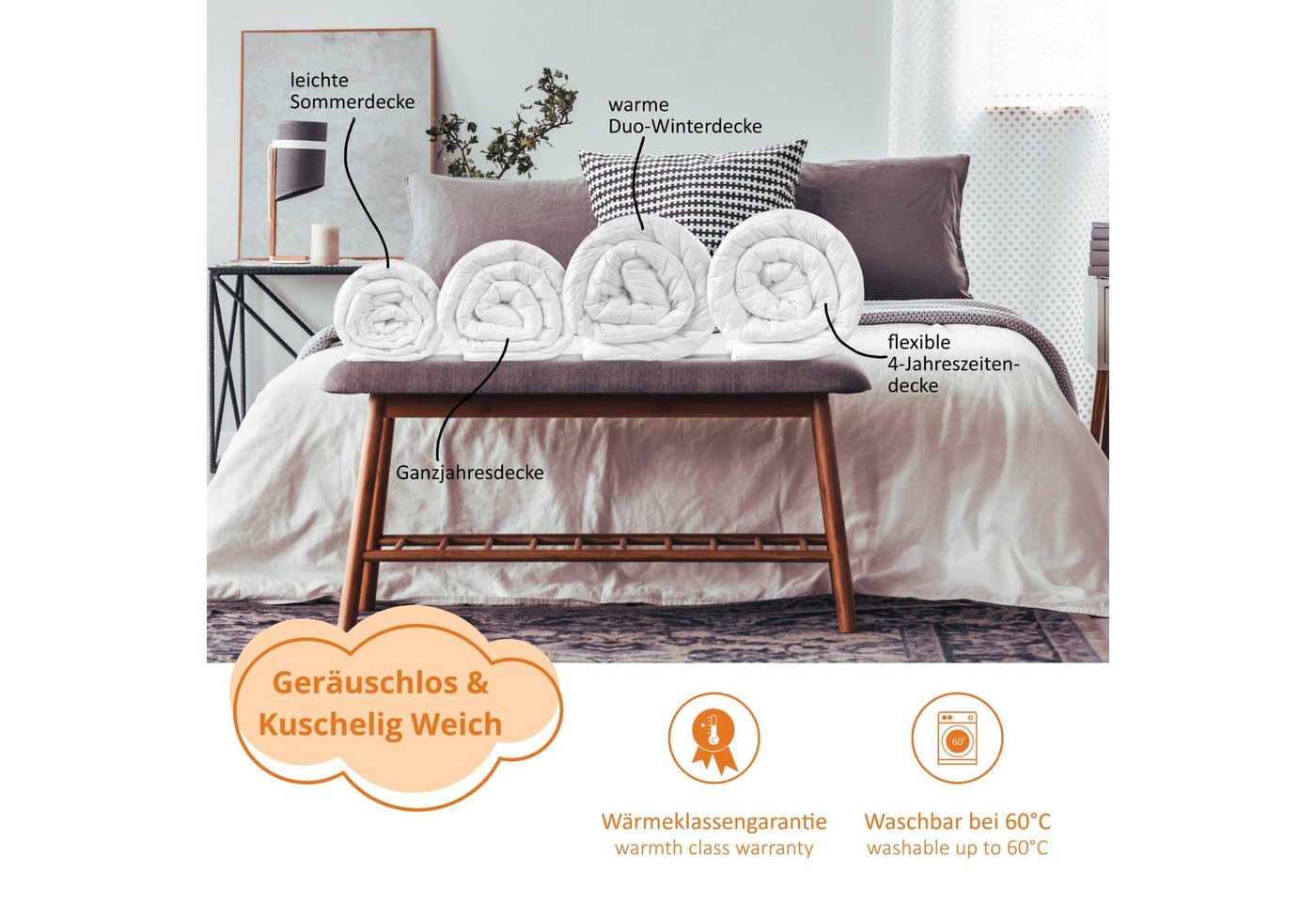 sleepling Bettdecke + Kopfkissen Bettwaren Set, 135x200 cm, 155x220 cm und weitere Größen, Füllung: 100% Polyester, Bezug: 100% Polyester, für Sommer und Winter – Bild 5 von 5