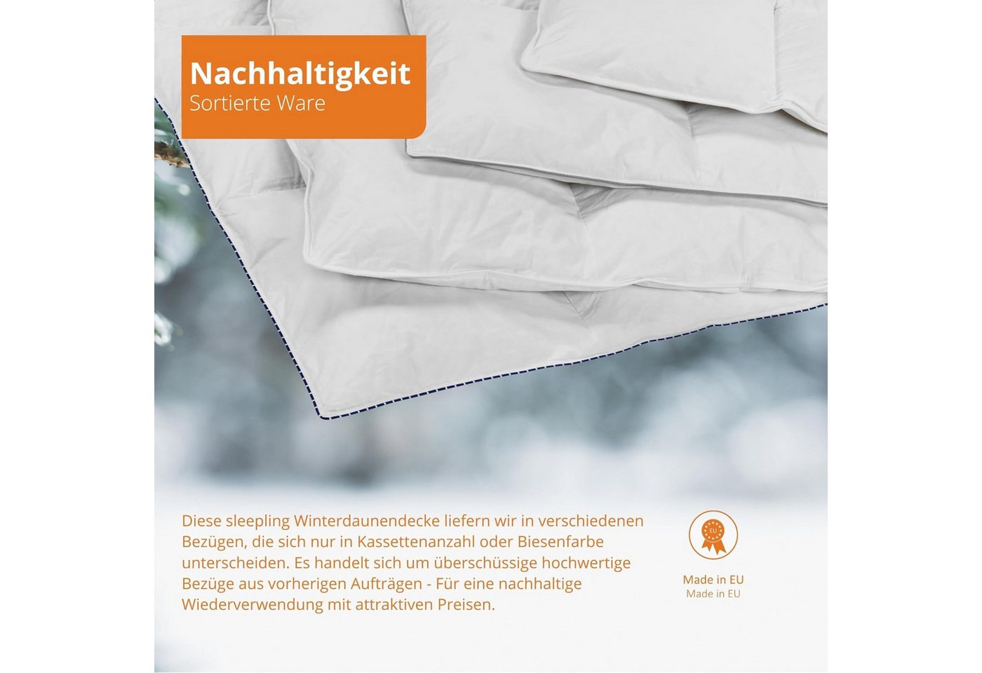 sleepling Daunenbettdecke als Kassettendecke, Füllung: 90% Daunen / 10% Federn, Bezug: 100% Baumwolle, ÖKO-TEX STANDARD 100, ganzjährige Winterbettdecke, reines – Bild 2 von 5