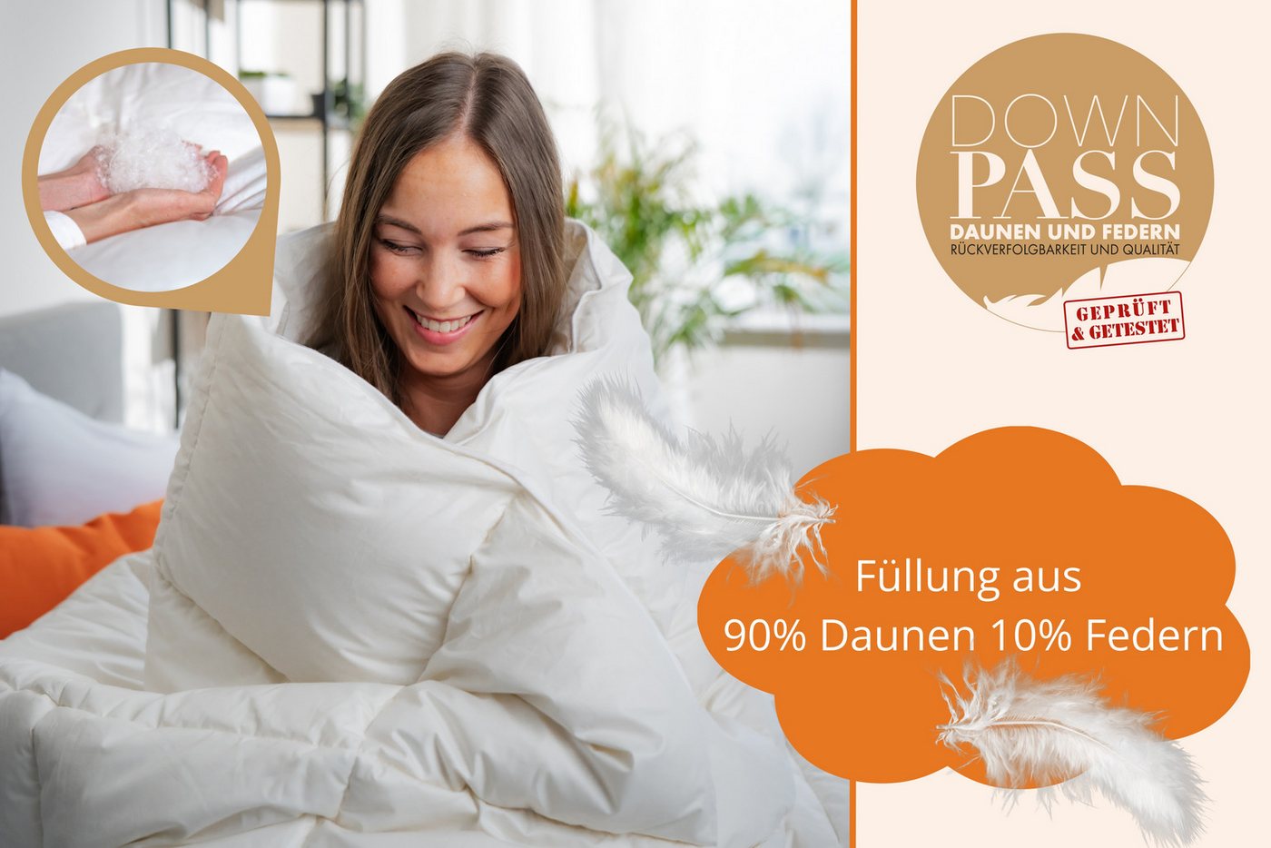 sleepling Daunenbettdecke Komfort, 135 x 200 cm, 155 x 220 cm, weitere Größen und Wärmeklassen, Füllung: 90% Daunen, 10% Federn, Bezug: 100% Baumwolle, als warm – Bild 4 von 5