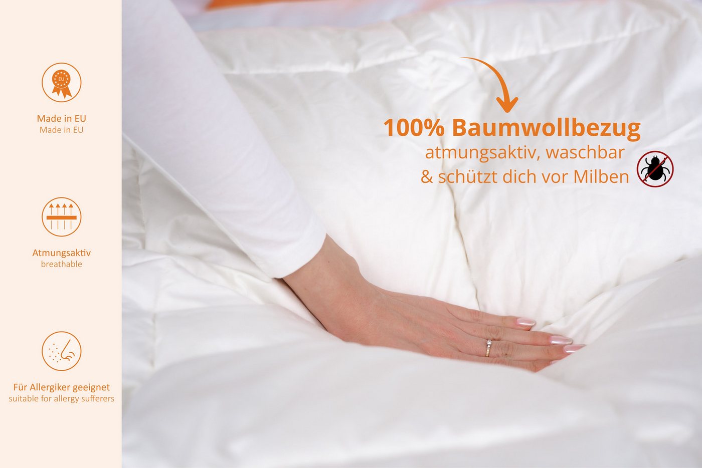 sleepling Daunenbettdecke Komfort, 135 x 200 cm, 155 x 220 cm, weitere Größen und Wärmeklassen, Füllung: 90% Daunen, 10% Federn, Bezug: 100% Baumwolle, als warm – Bild 5 von 5