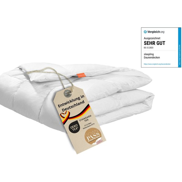 sleepling Daunenbettdecke Komfort, 135 x 200 cm, 155 x 220 cm, weitere Größen und Wärmeklassen, Füllung: 90% Daunen, 10% Federn, Bezug: 100% Baumwolle, als warm