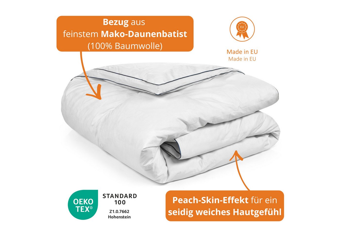 sleepling Federbettdecke Loft, Füllung: 80% Federn / 20% Daunen, Bezug: Feinster Mako-Batist, Steppung in Kassettenoptik, verhindert Verrutschen der Füllung – Bild 3 von 5