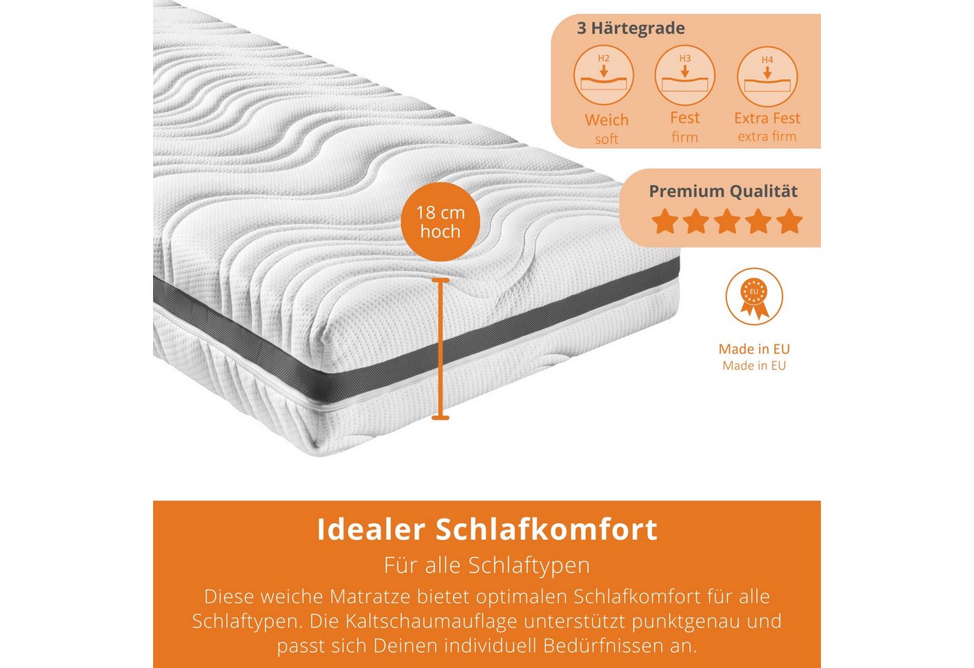 Federkernmatratze Comfort 130, in 90x200 cm, 140x200 cm und weitere Größen, sleepling, 18 cm hoch, mit 7-Zonen Kaltschaum Auflage und verschiedenen Härtegraden – Bild 2 von 5