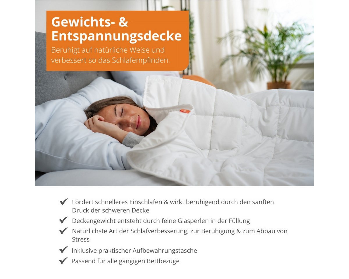 sleepling Gewichtsdecke - Kassettendecke mit Glasperlenfüllung, Füllung: Polyester, Glasperlen, Bezug: Mikrofaser, Therapiedecke gegen Stress und Schlafstörunge – Bild 3 von 5
