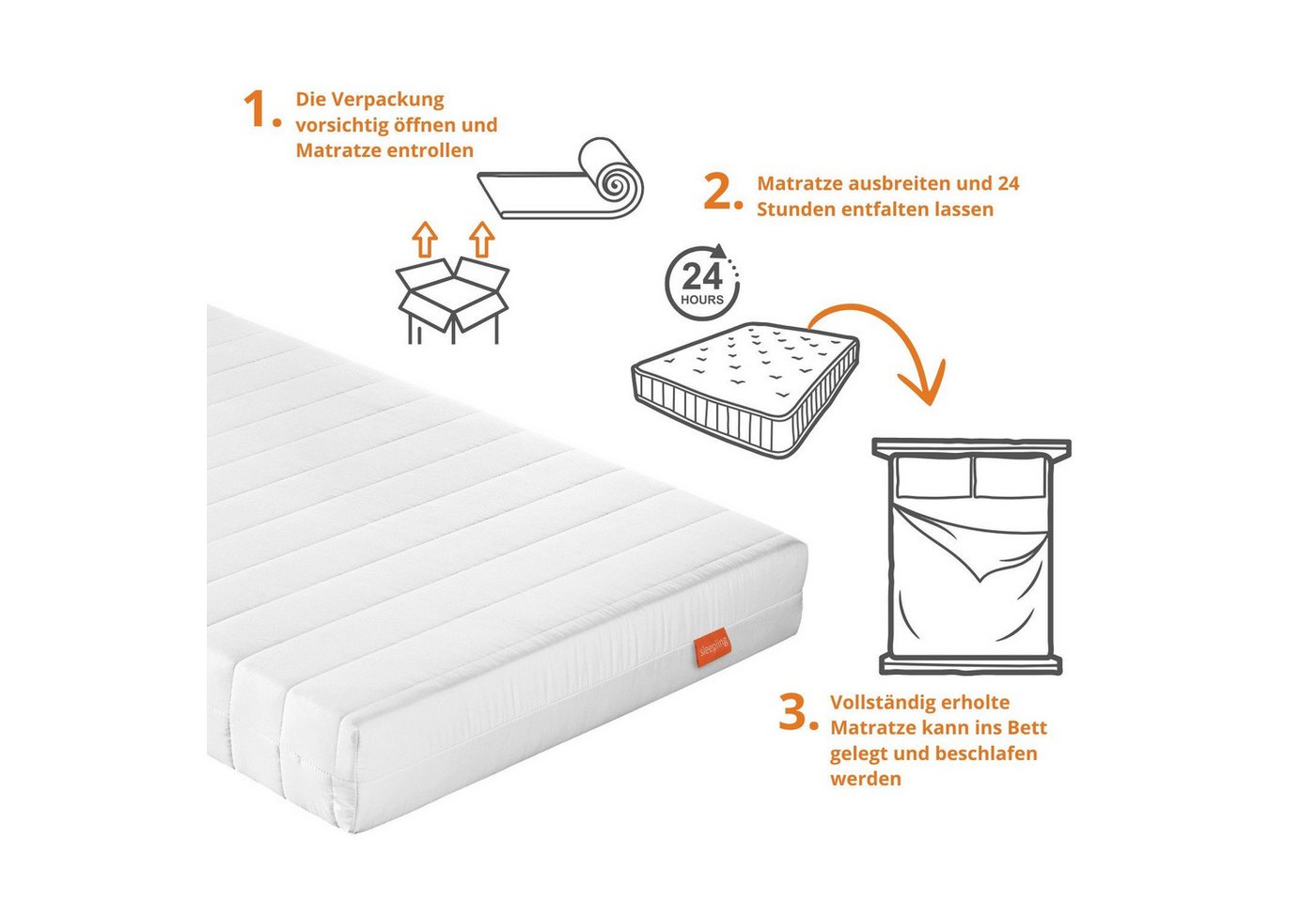 Kaltschaummatratze Basic 30 mit 7-Zonen und zwei unterschiedlich festen Liegeseiten, sleepling, beidseitig nutzbar (H2/H3), ergonomisch optimiert & atmungsaktiv – Bild 5 von 5