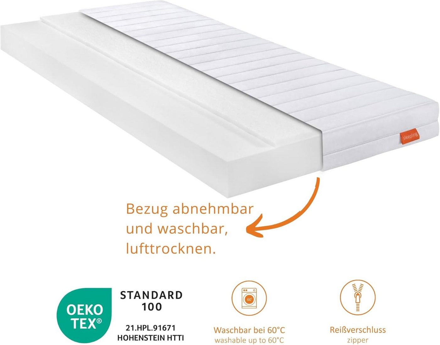 Kaltschaummatratze Basic 30 mit 7-Zonen und zwei unterschiedlich festen Liegeseiten, sleepling, beidseitig nutzbar (H2/H3), ergonomisch optimiert & atmungsaktiv – Bild 3 von 5