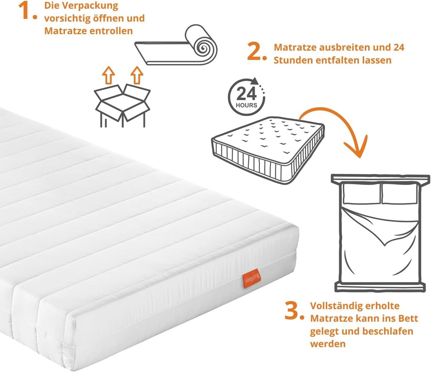 Kaltschaummatratze Basic 30 mit 7-Zonen und zwei unterschiedlich festen Liegeseiten, sleepling, beidseitig nutzbar (H2/H3), ergonomisch optimiert & atmungsaktiv – Bild 5 von 5