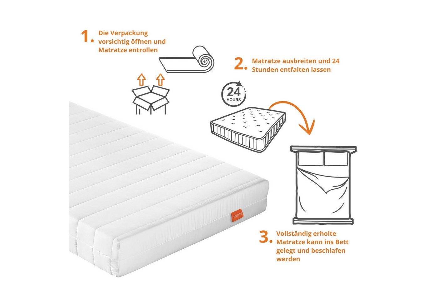 Kaltschaummatratze Basic 30 mit 7-Zonen und zwei unterschiedlich festen Liegeseiten, sleepling, beidseitig nutzbar (H2/H3), ergonomisch optimiert & atmungsaktiv – Bild 5 von 5