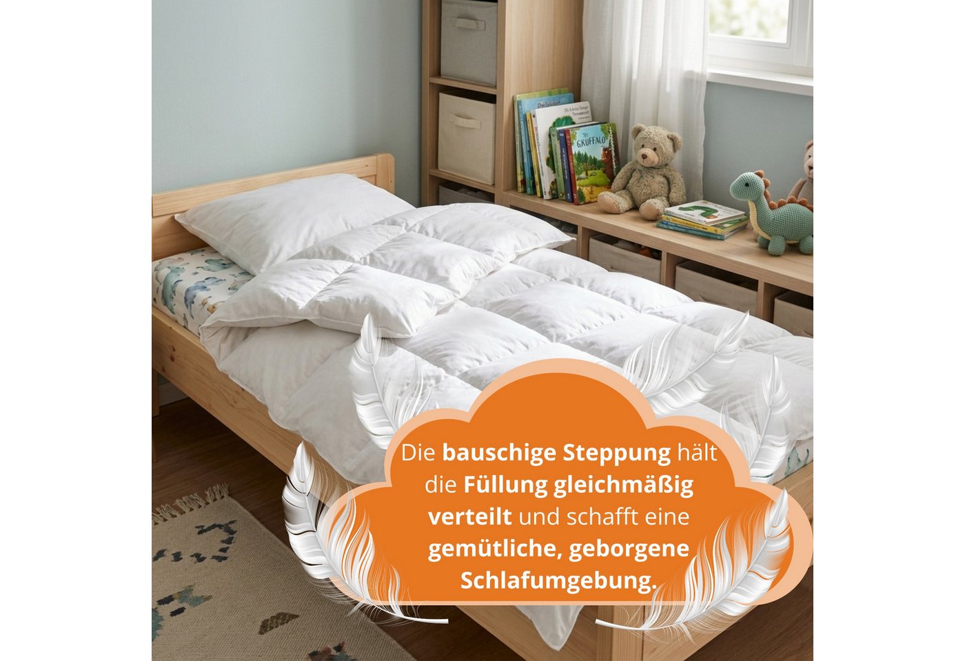 sleepling Kinderbettdecke Daunendecke für Kinder, 100x135 cm, Füllung: 90% Daunen, 10% Federn, Made in EU – Bild 2 von 5