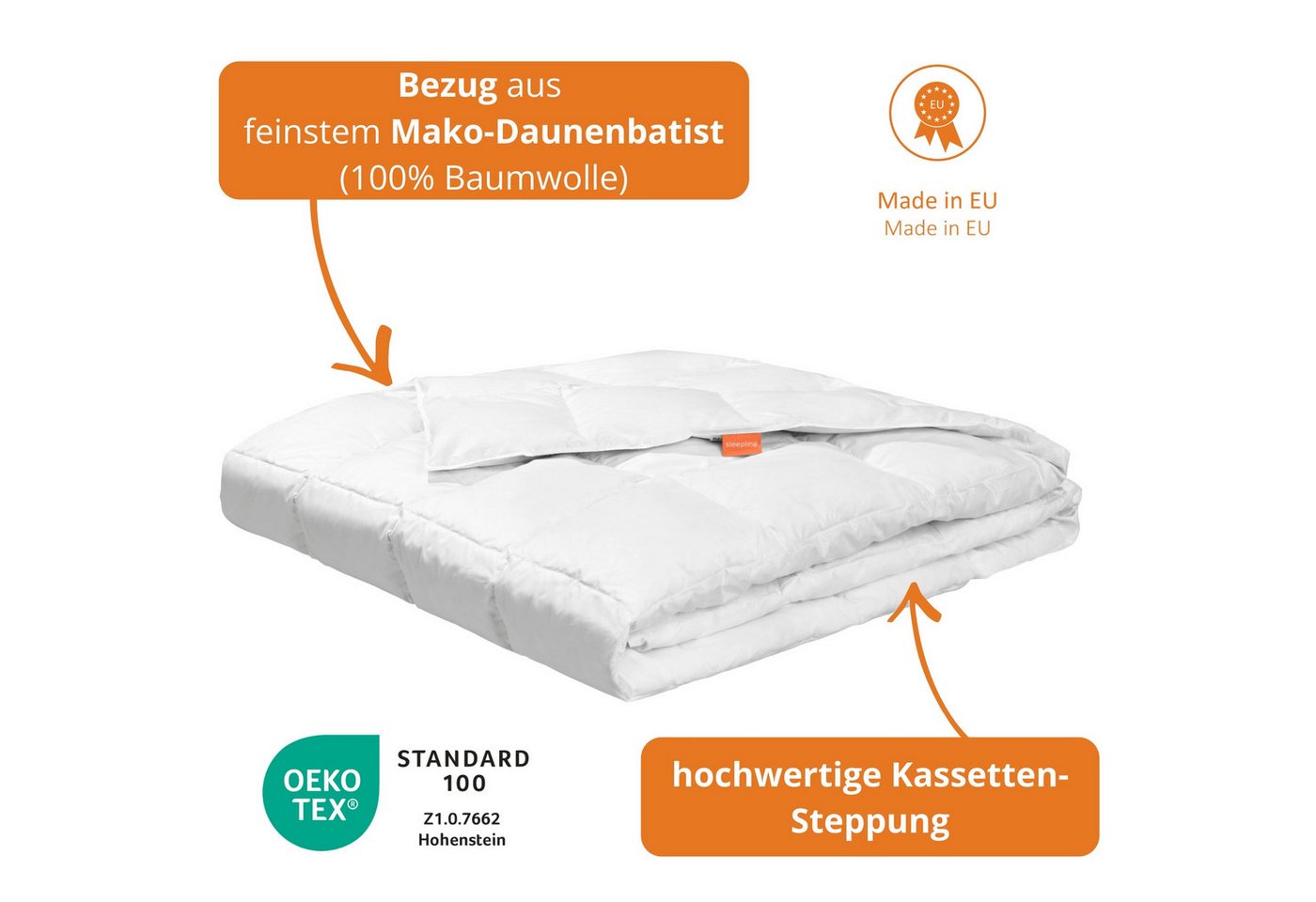 sleepling Kinderbettdecke Daunendecke für Kinder, 100x135 cm, Füllung: 90% Daunen, 10% Federn, Made in EU – Bild 4 von 5