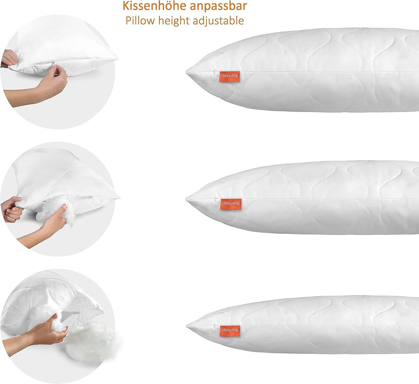 sleepling Kopfkissen extra prall, fest und dick, Füllung: Polyester, Bezug: 100% Polyester (Mikrofaser), Seitenschläfer, Rückenschläfer, Bauchschläfer, softes,  – Bild 2 von 4