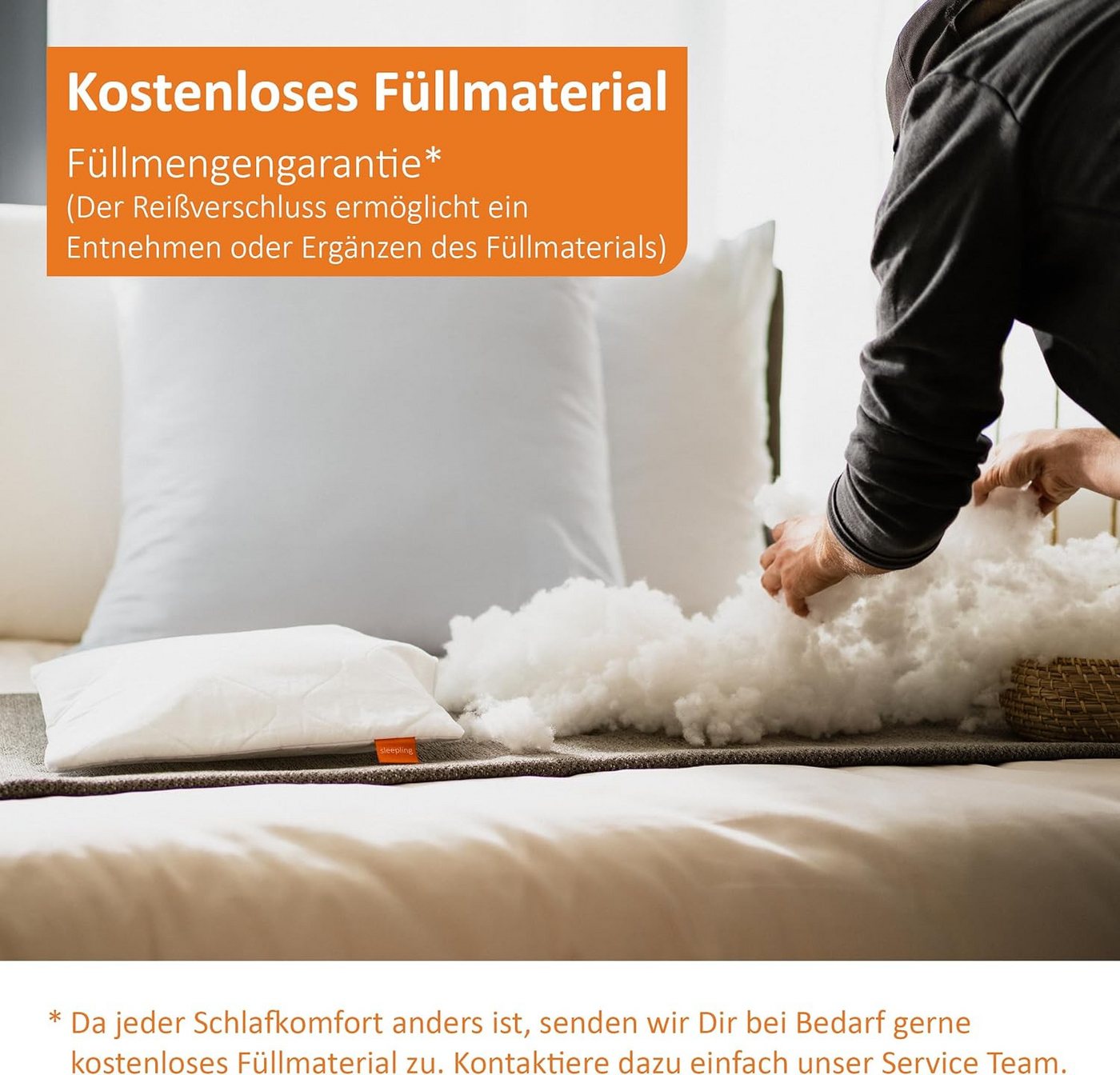 sleepling Kopfkissen extra prall, fest und dick, Füllung: Polyester, Bezug: 100% Polyester (Mikrofaser), Seitenschläfer, Rückenschläfer, Bauchschläfer, softes,  – Bild 3 von 4