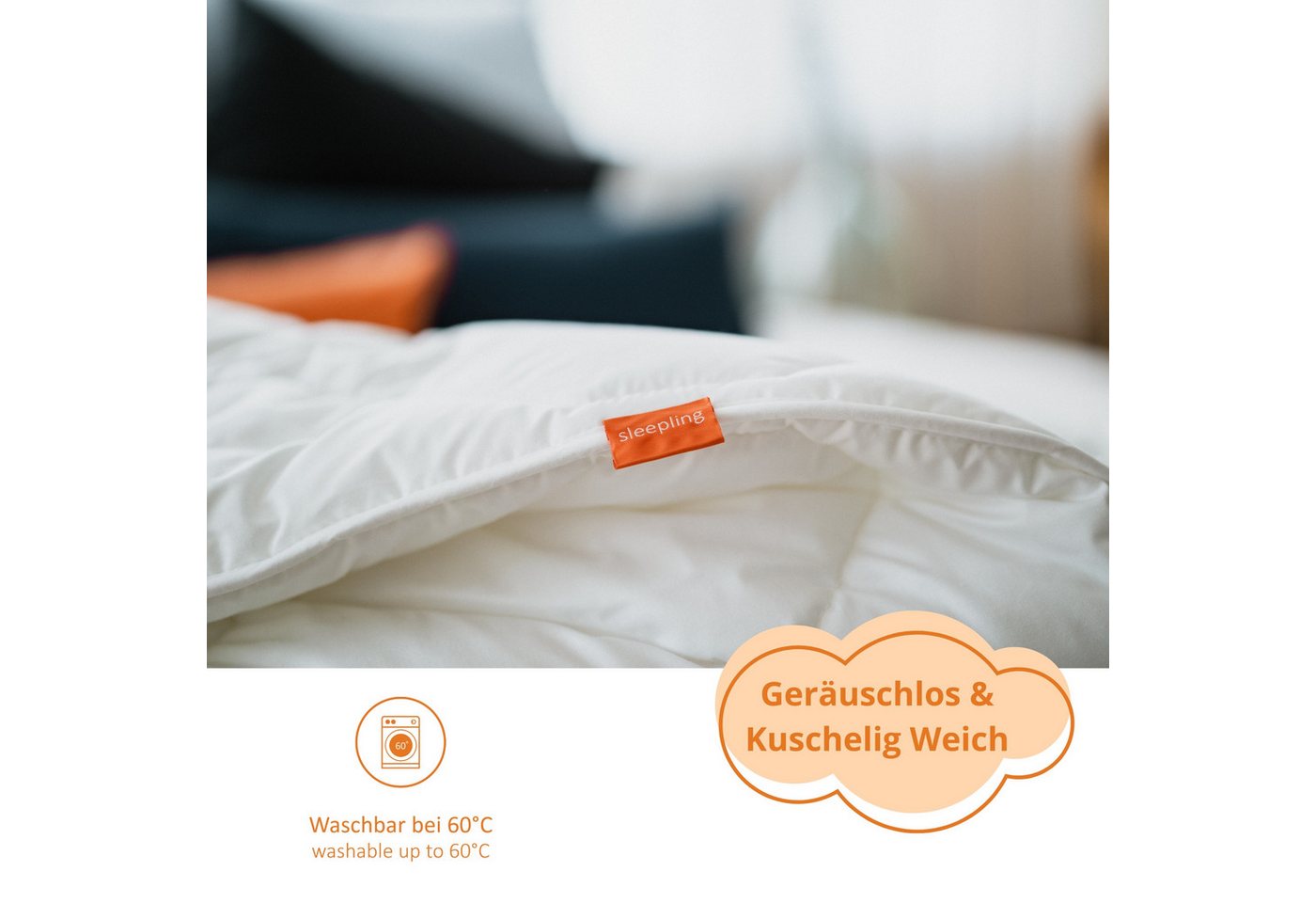 sleepling Microfaserbettdecke für Allergiker, Füllung: hochwertige Markenvollfaser aus 100% Polyester, antibakteriell, antimilben, Peachskin – Bild 3 von 5
