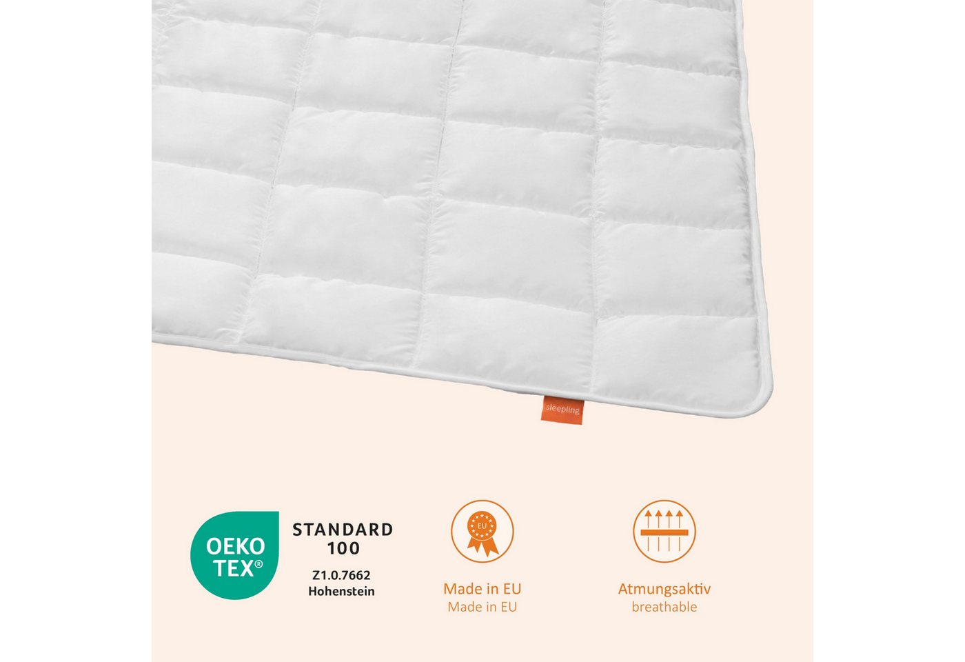 sleepling Microfaserbettdecke für Allergiker, Füllung: hochwertige Markenvollfaser aus 100% Polyester, antibakteriell, antimilben, Peachskin – Bild 2 von 5