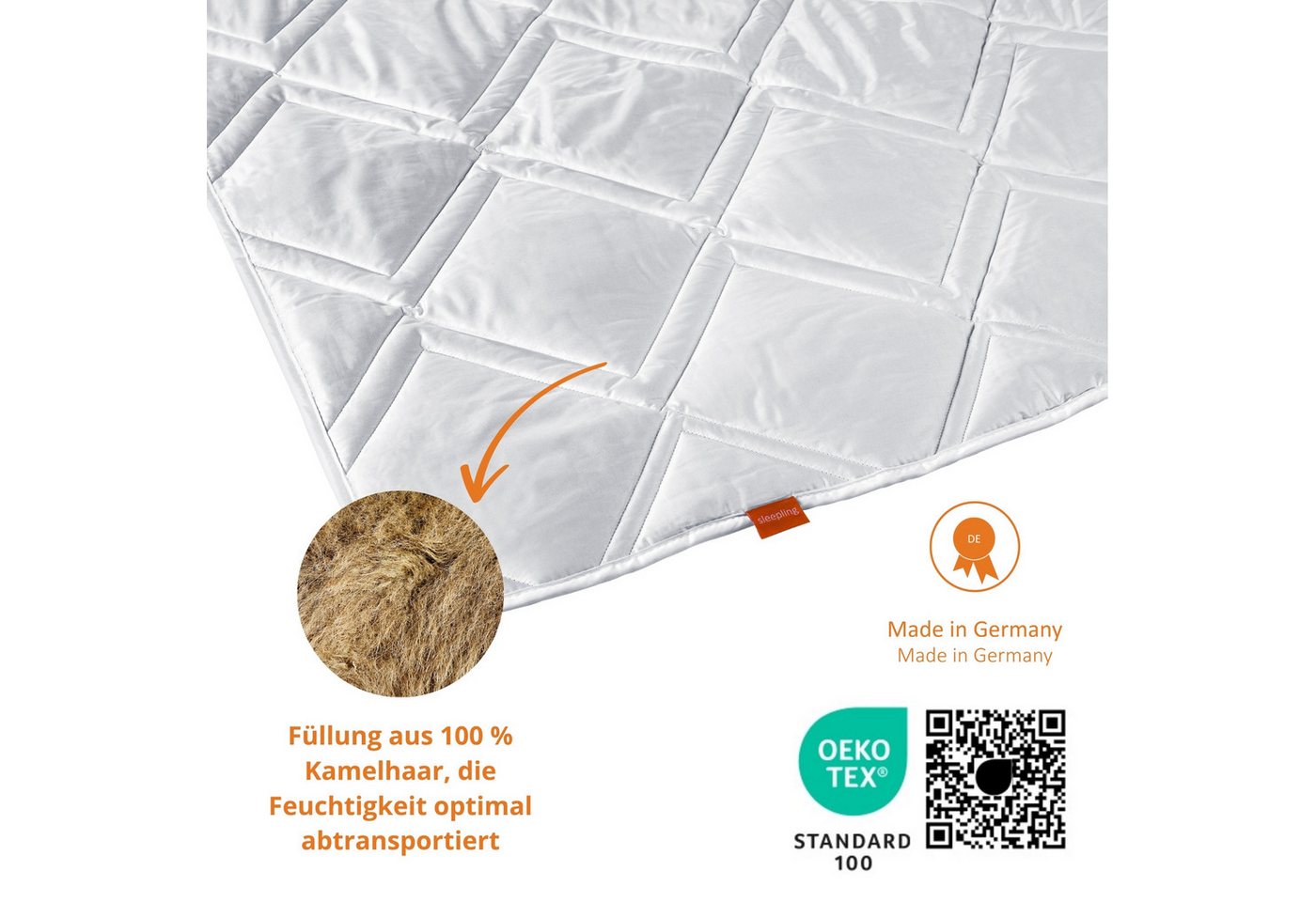 sleepling Naturhaarbettdecke Kamelhaardecke in 3 Wärmeklassen, Füllung: 100% Kamelhaarflaum, Bezug: 100% Baumwolle, wärme- und feuchtigkeitsregulierend – Bild 4 von 5
