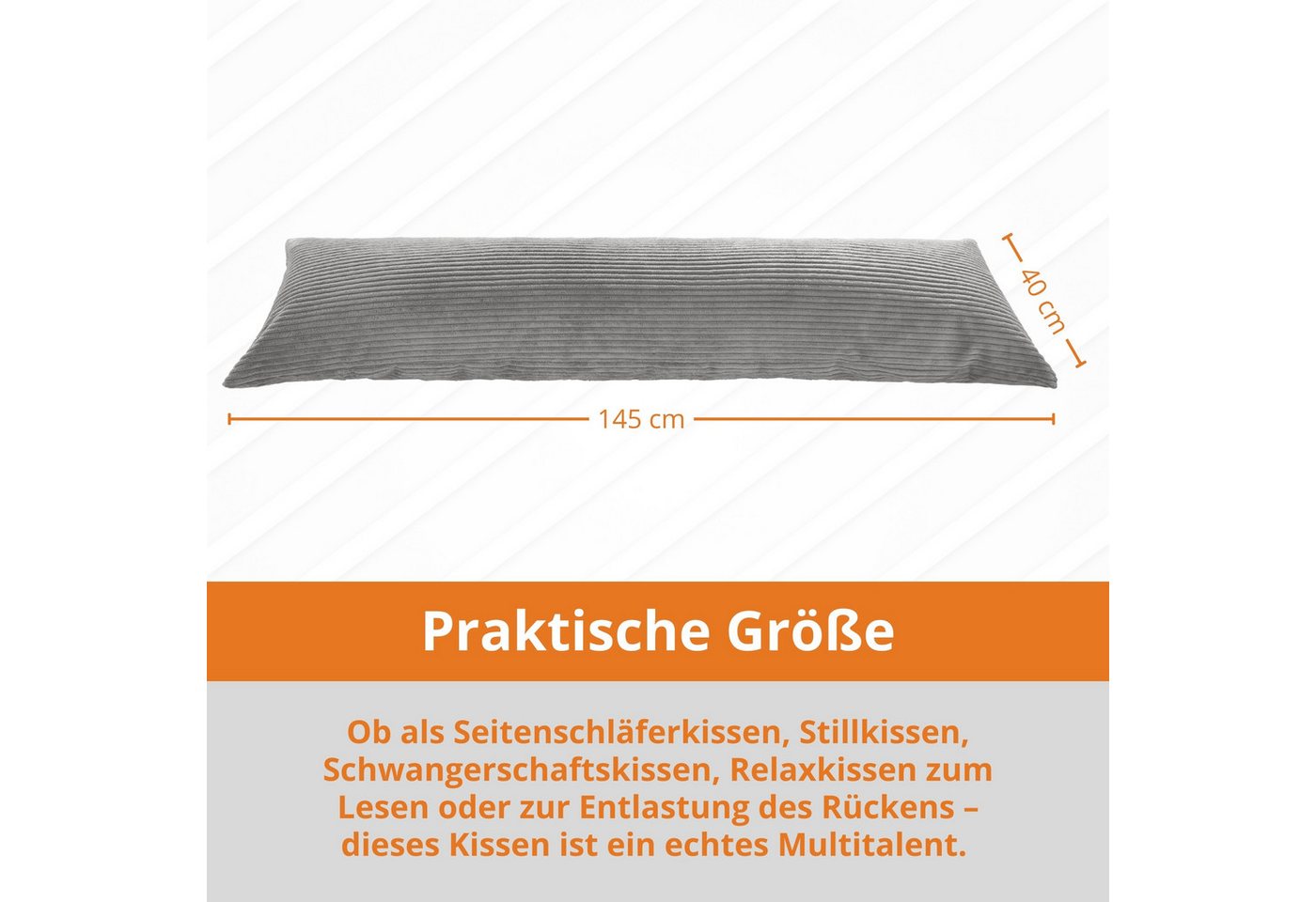 sleepling Seitenschläferkissen Bodypillow, 40x145 cm, 40x200 cm, Cord oder Mikrofaser, auch als Stillkissen – Bild 2 von 5