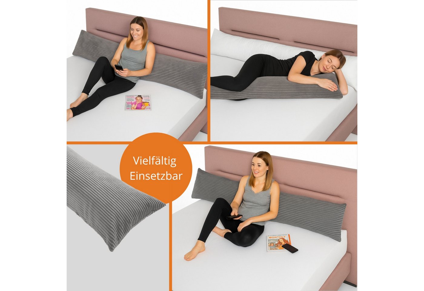 sleepling Seitenschläferkissen Bodypillow, 40x145 cm, 40x200 cm, Cord oder Mikrofaser, auch als Stillkissen – Bild 3 von 5