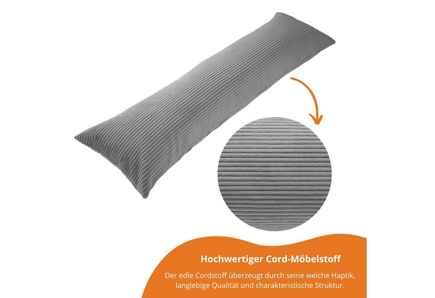 sleepling Seitenschläferkissen Bodypillow, 40x145 cm, 40x200 cm, Cord oder Mikrofaser, auch als Stillkissen – Bild 5 von 5