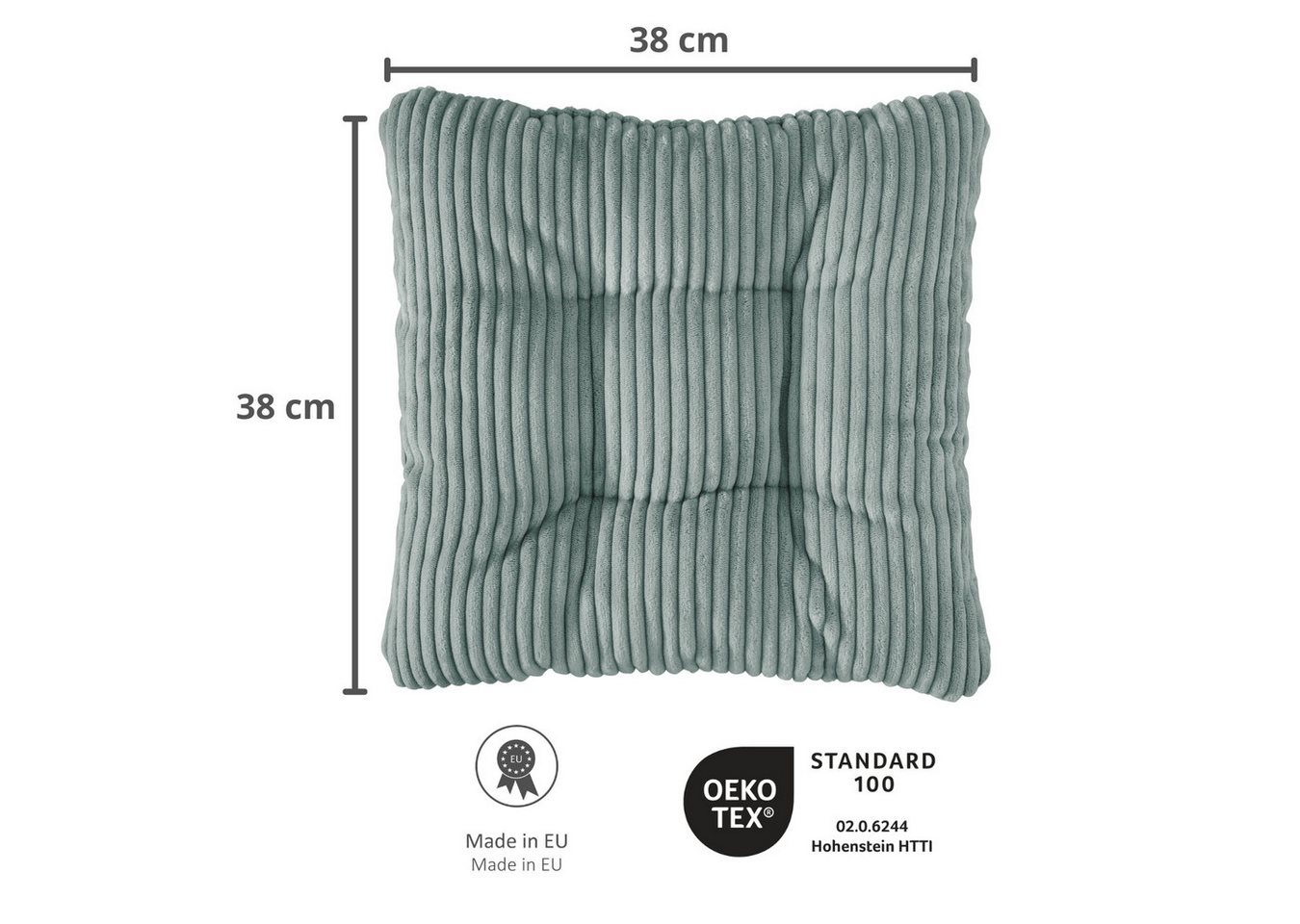 sleepling Sitzkissen in Cord-Optik, Stuhlkissen, Zierkissen, Dekokissen, aus weichem Möbelstoff, abriebfest, anschmiegsam, wendbar, 38 x 38 cm – Bild 3 von 5