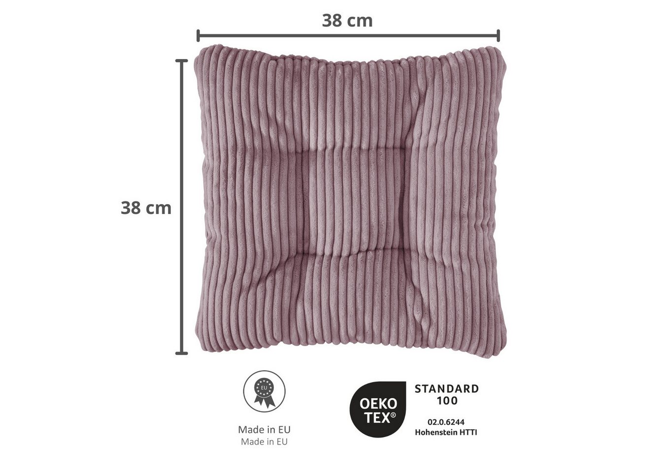 sleepling Sitzkissen in Cord-Optik, Stuhlkissen, Zierkissen, Dekokissen, aus weichem Möbelstoff, abriebfest, anschmiegsam, wendbar, 38 x 38 cm – Bild 3 von 5