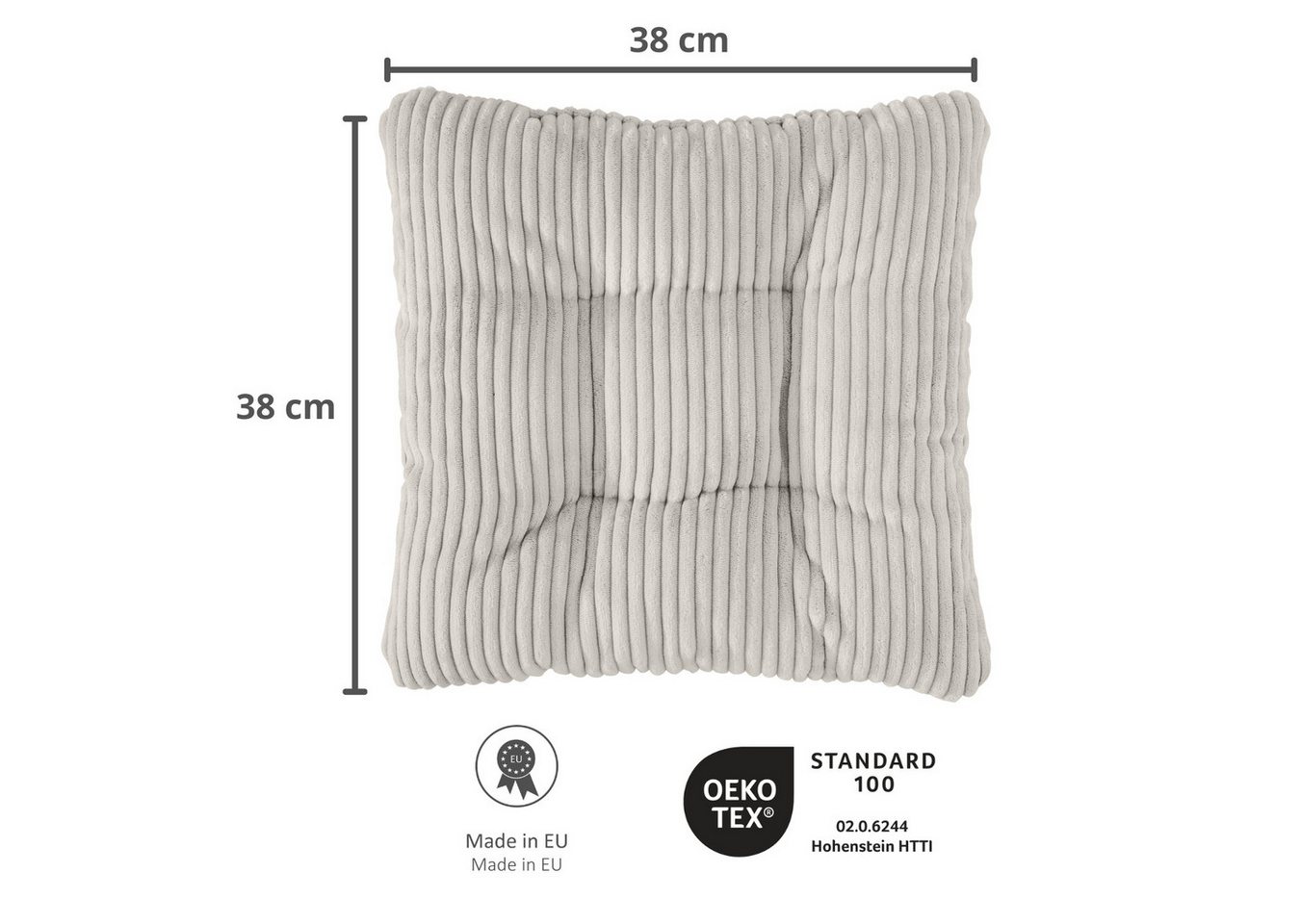 sleepling Sitzkissen in Cord-Optik, Stuhlkissen, Zierkissen, Dekokissen, aus weichem Möbelstoff, abriebfest, anschmiegsam, wendbar, 38 x 38 cm – Bild 3 von 5